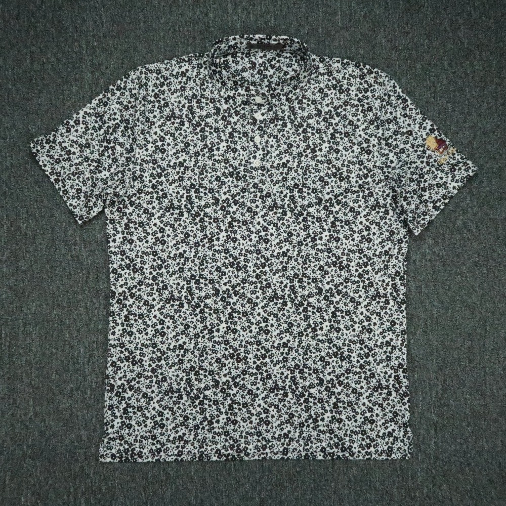 G FORE Shirt Mens Large White Black Polo Short Sleeve Floral Golf Bali Hai